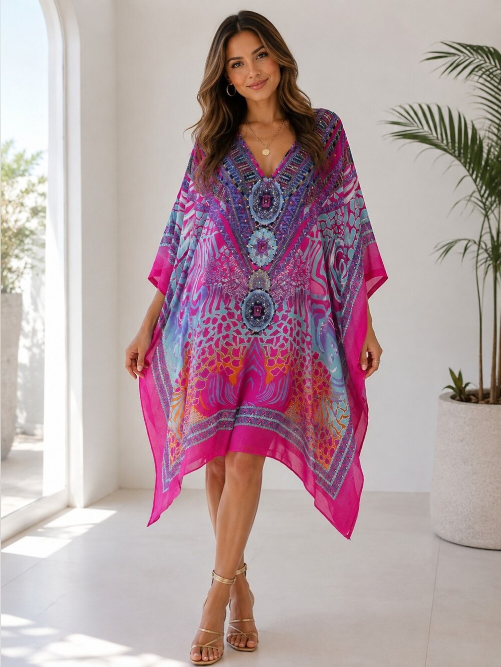 Ana & Rose Pink Printed Boho Tunic One Size